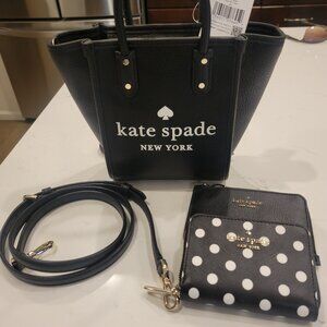 NWT Kate Spade Black Mini Tote Bag w\TWO matching Card Wallets